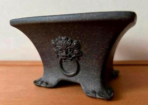 Bonsai pot handgemaakt bruin ongeglazuurd Leeuwenkop 12,3x7, Tuin en Terras, Bloempotten, Nieuw, Aardewerk, Minder dan 25 cm, Vierkant