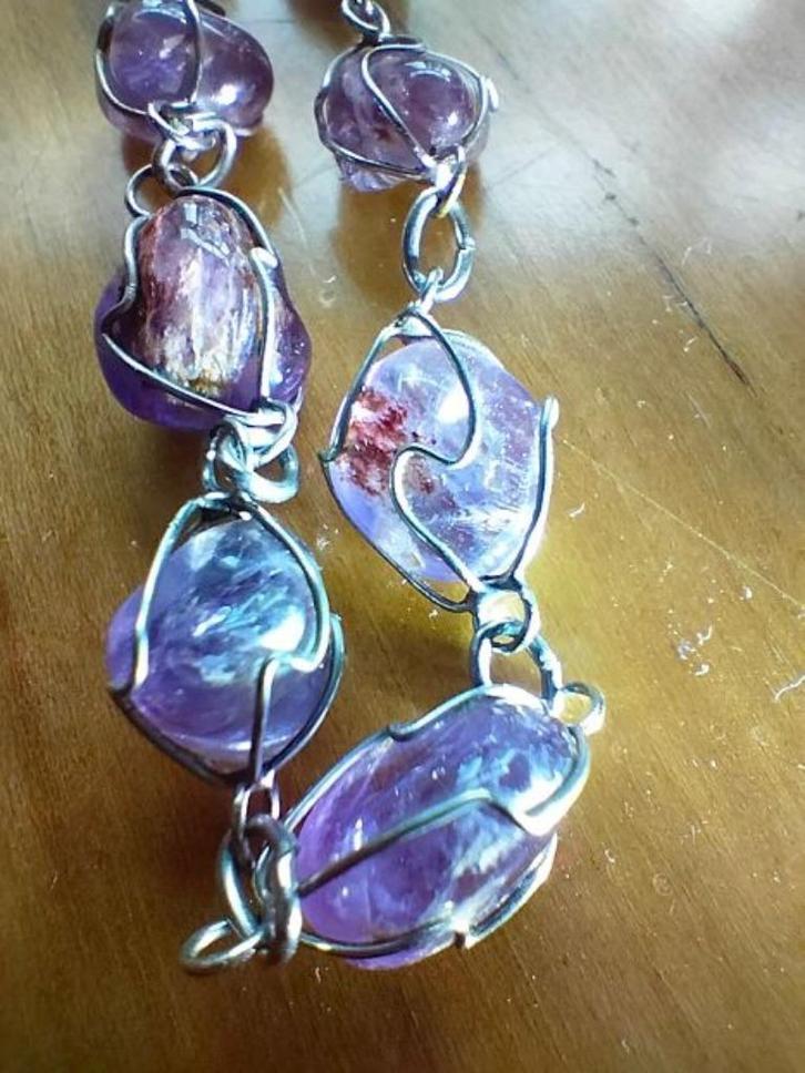 Amethisten supermooie geslepen in kooitjes gevat jaren 70/80, Sieraden, Tassen en Uiterlijk, Antieke sieraden, Ketting, Overige materialen