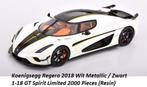 Koenigsegg Regera 2018 Wit Metallic / Zwart 1-18 GT Spirit L, Nieuw, Overige merken, Ophalen of Verzenden, Auto