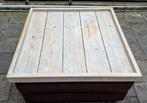 Piloten leren poef. Steigerhouten blad., Huis en Inrichting, Tafels | Salontafels, Ophalen, Gebruikt, 50 tot 100 cm, 50 tot 75 cm