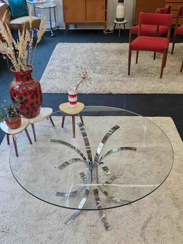 Vintage space age salontafel chroom / glas rond 70s beschikbaar voor biedingen