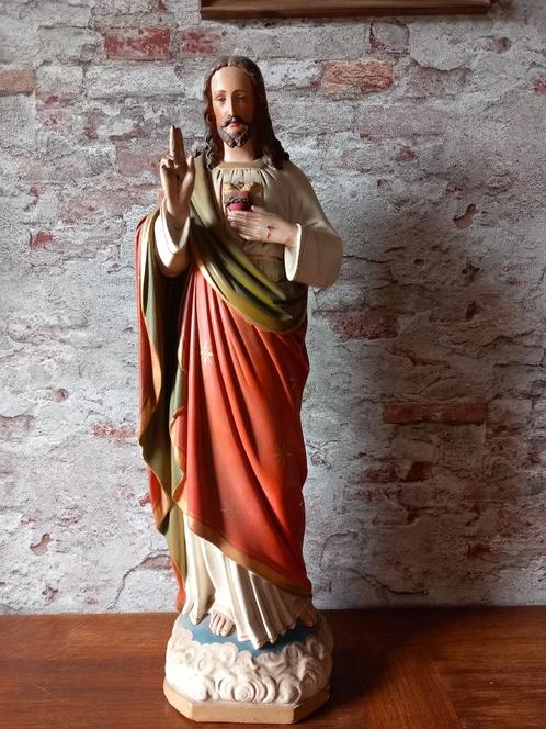 Antiek brocant heiligenbeeld Jezus  65 cm, Verzamelen, Religie, Zo goed als nieuw, Beeld(je), Ophalen