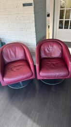 Natuzzi design fauteuils rood/bordeaux leer set draaibaar, Huis en Inrichting, Stoelen, Ophalen, Gebruikt, Twee, Leer