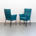 2x Montis Chaplin eetkamerstoelen - blauwe stof, Ophalen of Verzenden, Zo goed als nieuw, Blauw, Stof