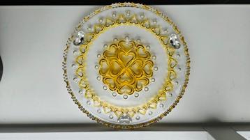 Vintage Glazen Taartschaal met Gouden Hartjes beschikbaar voor biedingen