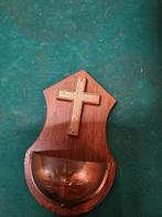 wijwaterbakje koper en hout, Verzamelen, Ophalen of Verzenden