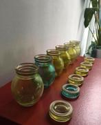 Vintage nieuwe glazen vazen met deksel, groen en blauw, Nieuw, Ophalen of Verzenden, Glas, Minder dan 50 cm