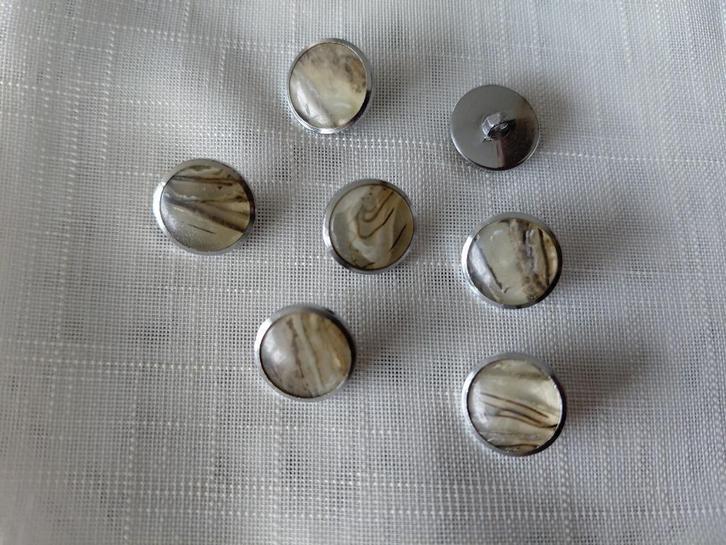 zilver/ bronsgroen knoopje, ø 12 mm, kunststof, 7 stuks., Hobby en Vrije tijd, Naaien en Fournituren, Zo goed als nieuw, Knoop of Knopen