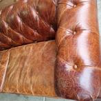 Vintage Chesterfield bank 2.20 breed + BEZORGING GRATIS, Gebruikt, Chesterfield, Leer, Ophalen of Verzenden