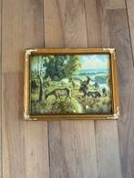 Vintage afbeelding met geiten in gouden lijst, Ophalen of Verzenden