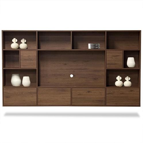 Cinewall wandkast japandi stijl noten 280x154cm, Huis en Inrichting, Kasten | Wandmeubels, Nieuw, 150 tot 200 cm, 250 tot 300 cm
