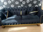 Luxe Bankstel met Tafel - donker blauw & Goud, Huis en Inrichting, Ophalen, 75 tot 100 cm, Rechte bank, Stof