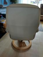 crème leren relaxfauteuil draaibaar + bijpassende hocker, Ophalen, Gebruikt, Minder dan 75 cm, Modern klassiek