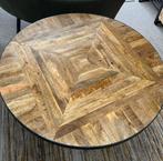 Mangohouten eettafel met visgraatpatroon - rond, Huis en Inrichting, Tafels | Salontafels, Ophalen, Metaal, Rond, 75 cm of meer