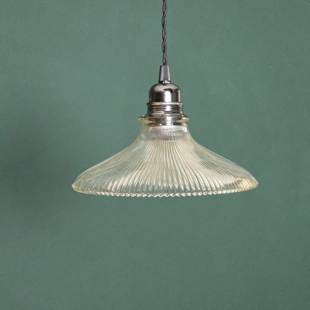 Vintage glazen lampenkap "holophane' glas 21 cm doorsnede., Antiek en Kunst, Ophalen of Verzenden