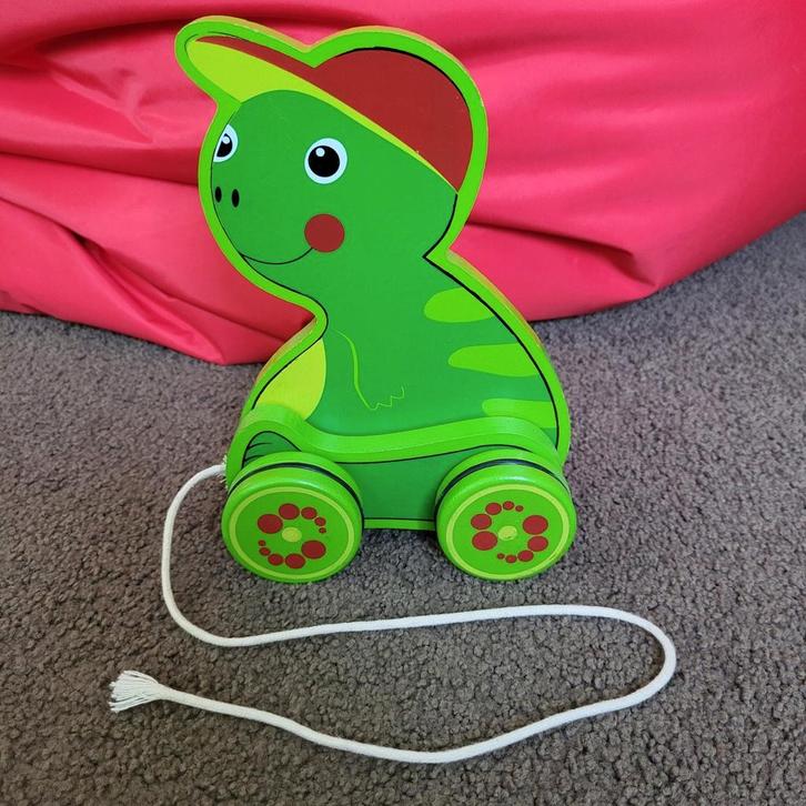 Groene houten trekfiguur Kikker, Kinderen en Baby's, Speelgoed | Houten speelgoed, Zo goed als nieuw, Duw- of Trekspeelgoed, Ophalen of Verzenden