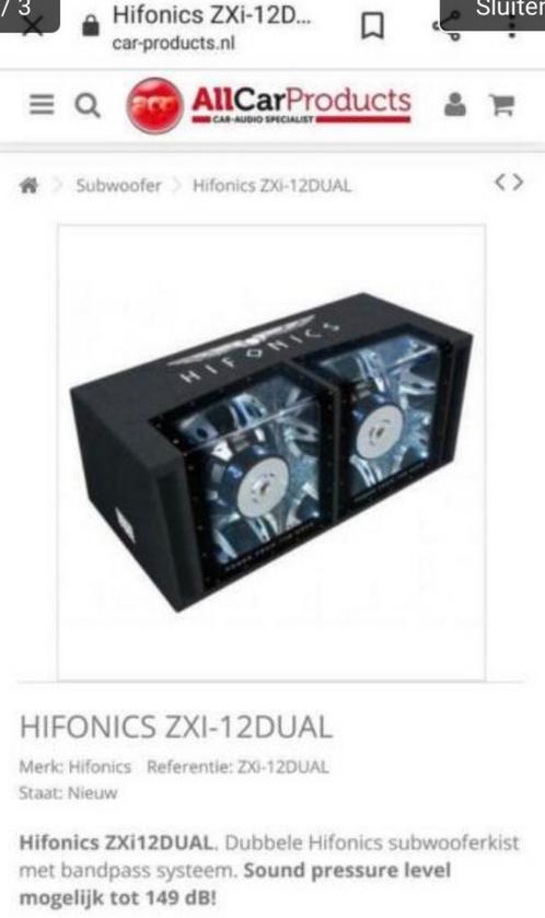 Hifonics 1000 watts RMS dubbel 12 inch, Auto diversen, Autospeakers, Gebruikt, Ophalen