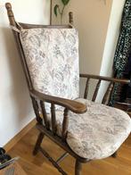 Vintage fauteuil met spijlen en kussens, Huis en Inrichting, Fauteuils, Gebruikt, Jaren 60, 75 tot 100 cm, Hout