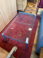 Grijze salontafel met glazen plaat, Ophalen, Gebruikt, 100 tot 150 cm, 50 tot 100 cm