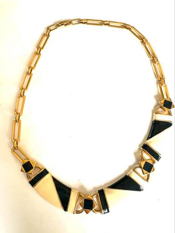 Vintage vergulde blauw/creme gemailleerde ketting beschikbaar voor biedingen