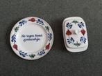 Boerenbont servies 2fonduborden,botervloot,bord met opschrif, Ophalen, Zo goed als nieuw, Bord(en), Aardewerk
