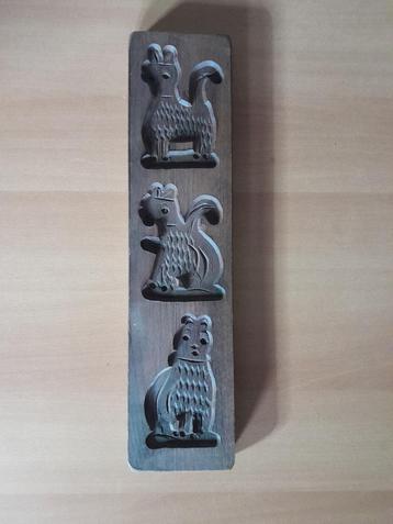 Vintage Houten Koekplank Speculaasplank met 3 Katten Poezen  beschikbaar voor biedingen