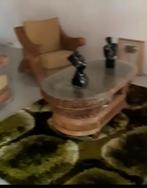 Te Curacao 2 fauteuils / rieten onderstel / kussens - tafel, Huis en Inrichting, Stoelen, Ophalen