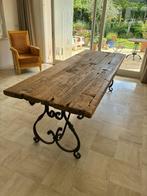 Houten tafel met smeedijzeren onderstel, Ophalen, Gebruikt, 200 cm of meer, 50 tot 100 cm