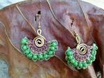 Nieuwe unieke handgemaakte oorbellen boho stijl groen/bruin, Overige materialen, Hangers, Overige kleuren, Nieuw