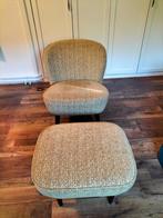 Fauteuil + hocker, gele stof, zwarte pootjes, Huis en Inrichting, Fauteuils, Ophalen, Gebruikt, Minder dan 75 cm, Stof
