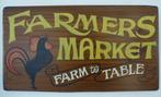 Handgeschilderd houten bord / Farmers Market / boeren markt, Zo goed als nieuw, DeKameraadschap, Dj.kammeraat@telfort.nl, Bergenhuizen 6