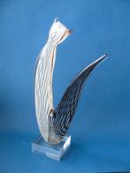 murano zwart helder gestreepte kat op voetblok, Ophalen of Verzenden