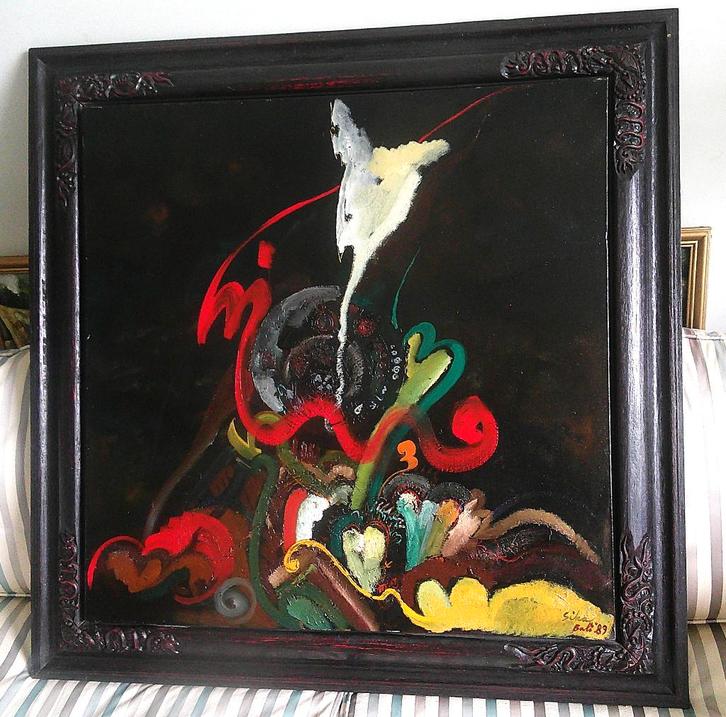 Spirituele compositie op doek - Wayan Sika (1949-2020), Antiek en Kunst, Kunst | Schilderijen | Klassiek, Ophalen