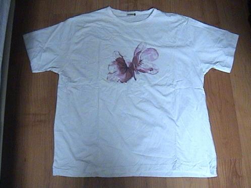 C&A Yessica wit t-shirt + opdruk van een roze bloem 44 / 46, Kleding | Dames, T-shirts, Gedragen, Maat 46/48 (XL) of groter, Wit