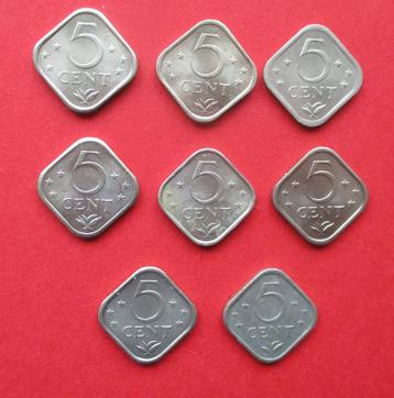 8 x Nederlandse Antillen 5 cents, 1971-1980 beschikbaar voor biedingen
