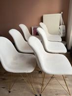 6 Teddy Boucle Eetkamerstoelen met Gouden Frame, Huis en Inrichting, Stoelen, Ophalen, Wit, Zo goed als nieuw, Stof