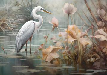 Zilverreiger fotobehang, vlies vinyl behang ook op maat! beschikbaar voor biedingen