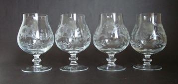 4x geslepen decoratie bloem korenaar glas cognac tulp. beschikbaar voor biedingen