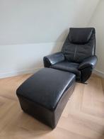 Zwarte Hukla relaxstoel met hocker - Longlife leer, Ophalen, Gebruikt, 75 tot 100 cm, Modern