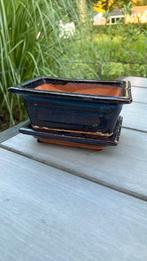Bonsai bakje inclusief onderschotel, blauw glazuur., Ophalen of Verzenden, Gebruikt, Aardewerk