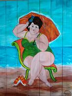 Dikke dame geschilderd op hout, Antiek en Kunst, Ophalen