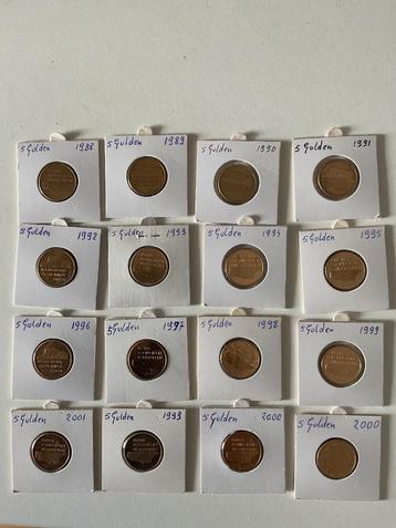 16x 5 gulden periode 1988-2000 allemaal verschillend beschikbaar voor biedingen