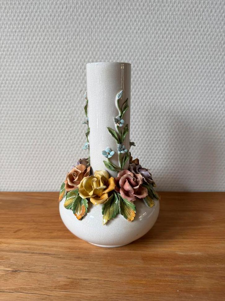 Vintage Bassano Bloemen Keramieken Vaas, Kunst, Antiek en Kunst, Antiek | Vazen, Ophalen of Verzenden