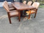 Mooie vintage kantoor tafel /eettafel met 8 stoelen, Ophalen of Verzenden, Gebruikt, 4 tot 6 stoelen