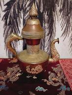 Antiek Tibetaanse theepot van koper messing draken reliëf, Ophalen of Verzenden