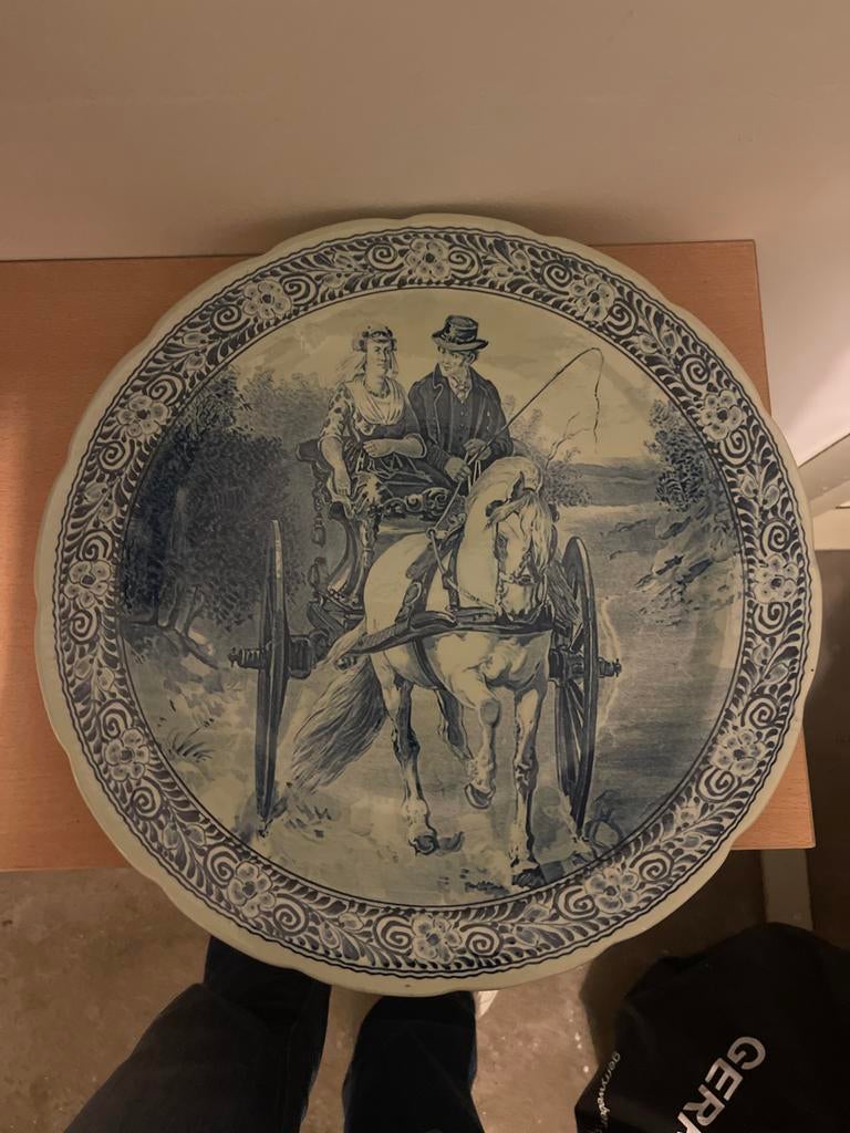 Delfts Blauw Wandbord met Koets, Ophalen