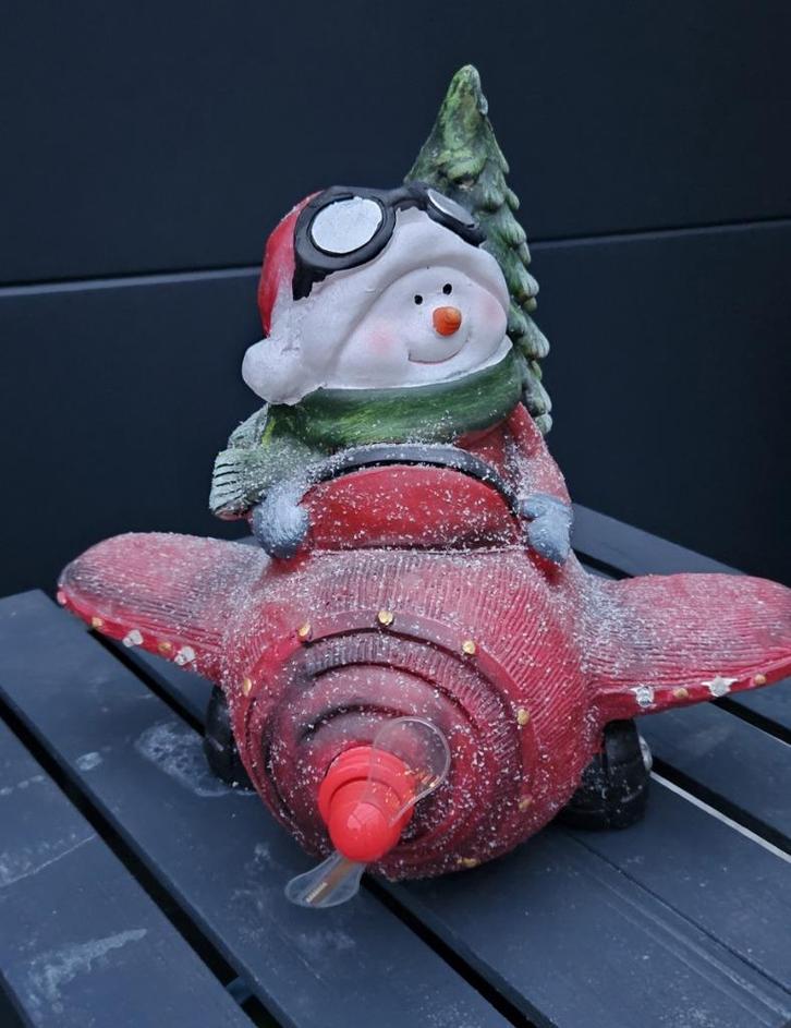 te koop kerstdecoratie: sneeuwpop in vliegtuig, Diversen, Kerst, Gebruikt, Ophalen of Verzenden