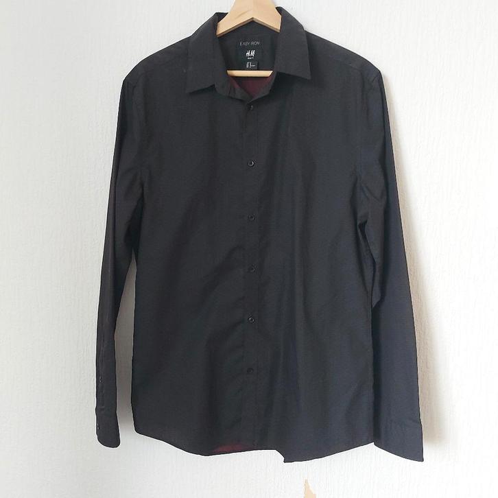H&M zwart overhemd met print maat M, Kleding | Heren, Overhemden, Nieuw, Halswijdte 39/40 (M), Zwart, Verzenden