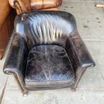 Stoere Chesterfield vintage fauteuil + GRATIS BEZORGING, Gebruikt, Leer, Ophalen of Verzenden, 75 tot 100 cm