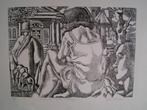 Hubert Bekman "vrouw in landschap" Hout gravure ets (papier), Antiek en Kunst, Kunst | Etsen en Gravures, Ophalen of Verzenden